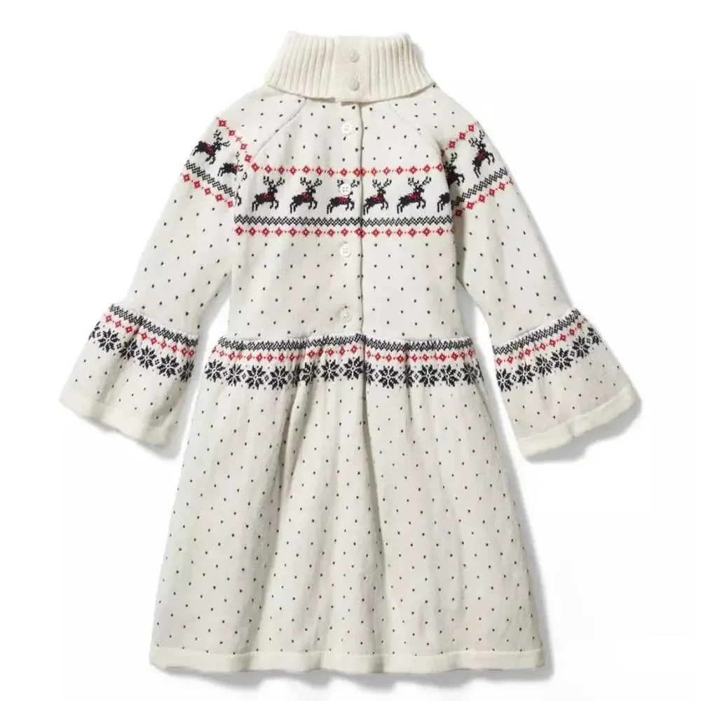 Janie and Jack Fair Isle Holiday Reindeer Sweater Dress - Picture 2 of 9